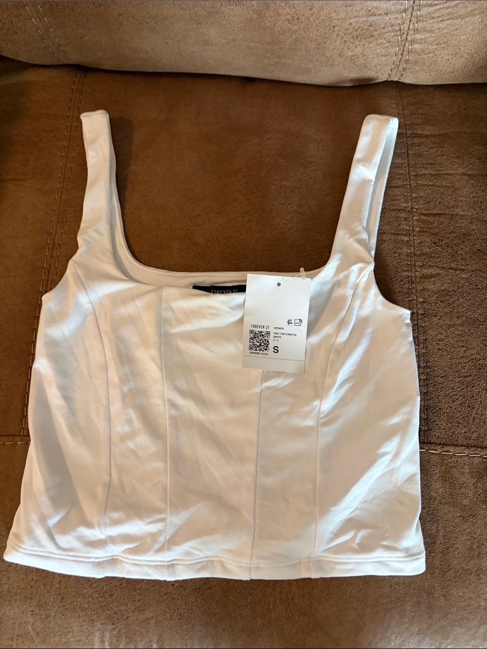 Forever 21 White Cropped Square-Neck Tank Top